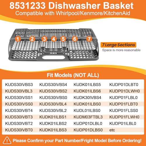 UPGRADED 8531233 WP8531233 Dishwasher Silverware Basket For Whirlpool Kenmore Kitchenaid Dishwasher Silverware Basket Replacement Kitchen Aid Dishwasher Utensil Basket Universal Holder Dishwasher Rack - Image 5