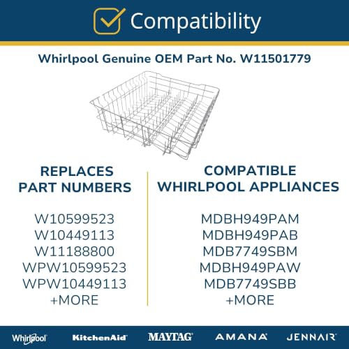Whirlpool W11501779 Genuine OEM Dishwasher Upper Dishrack Assembly Replacement Part - Replaces W10599523, W10449113, W11188800, WPW10599523, WPW10449113, W10918525, and W10889618 - Image 7