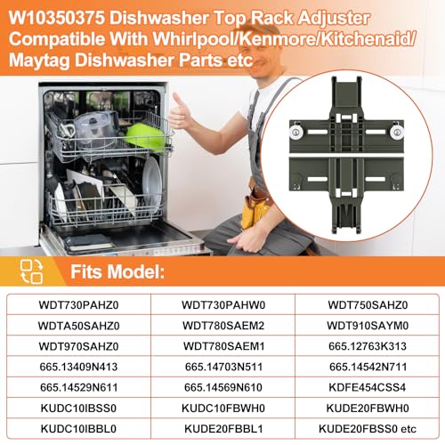 UPGRADED W10350375 W10712395 Dishwasher Top Rack Adjuster Parts For Whirlpool Dishwasher Parts WDT730PAHZ0 WDT970SAHZ0 WDTA50SAHZ0 WDT750SAHZ0 Upper Rack Parts For Kenmore 665 Dishwasher Top Rack Part - Image 8