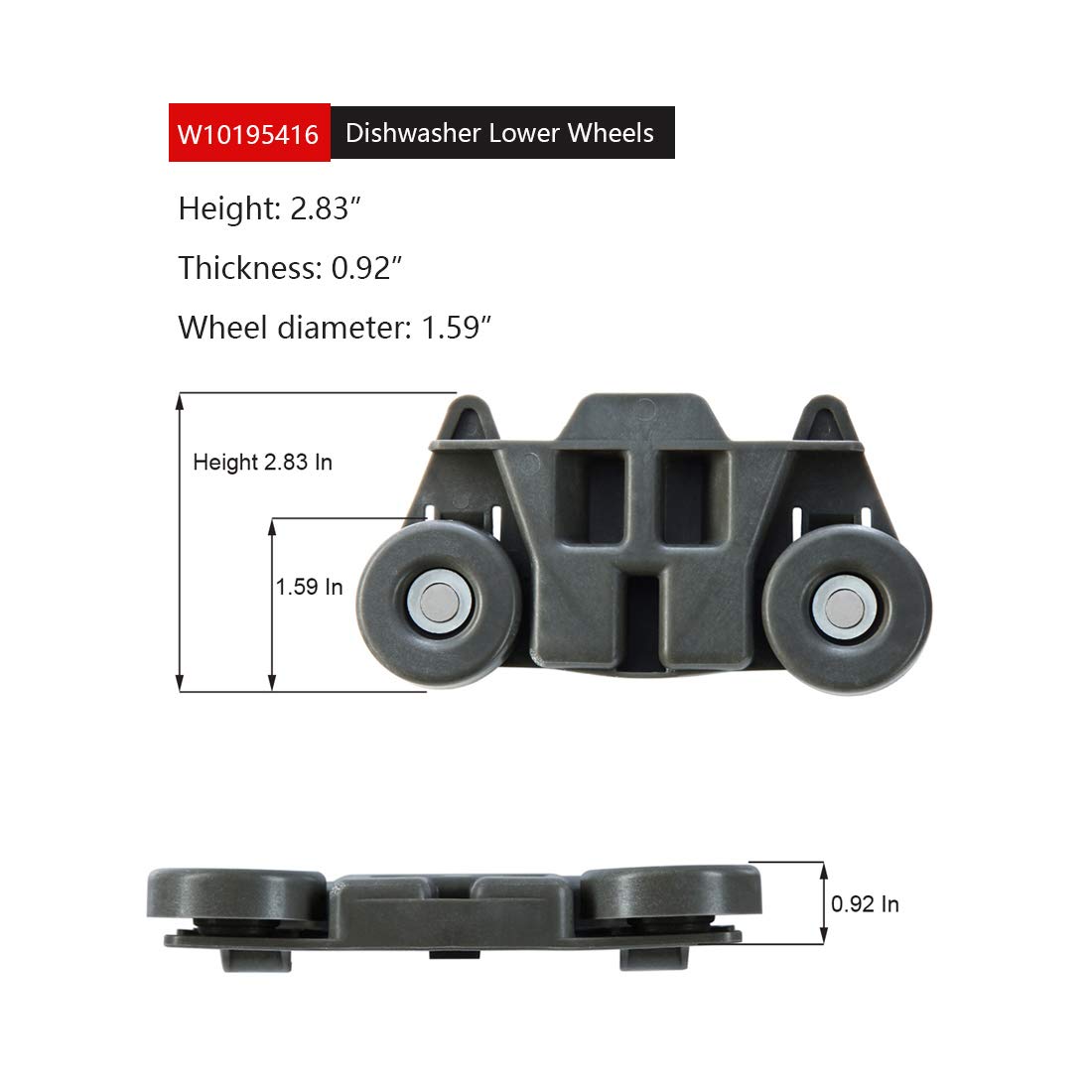 W10195416V(Packs of 4), Dishwasher Wheels Lower Rack for Kitchenaid Maytag, Dishwasher Rack Parts W10195420 AP5983730 W10579095A Replacement Wheels - Image 5