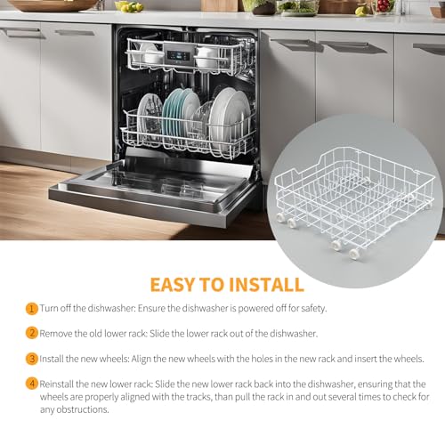 Allstare WD28X10384 Dishwasher Lower Rack Replacement Parts for GE Dishwasher Parts Lower Dishrack Assembly with Wheels GHDA485N10CS GLD4406R00BB GE Dishwasher Bottom Rack 22.2"D x 21.3"W x 7.3"H - Image 8