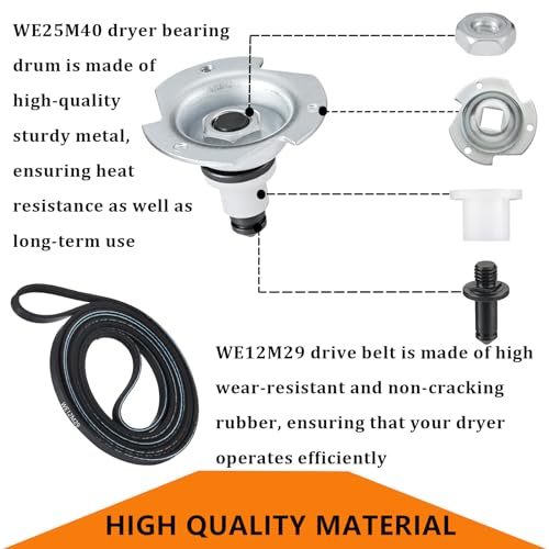 WE25X205 WE25M40 Dryer Drum Bearing Replacemnt Kit Contains WE12M29 Drum Drive Belt WE1M333 Drum Bearing Slide - Compatible With GE Hotpoint Replaces AP2619300,784658,PS267529 - Image 7