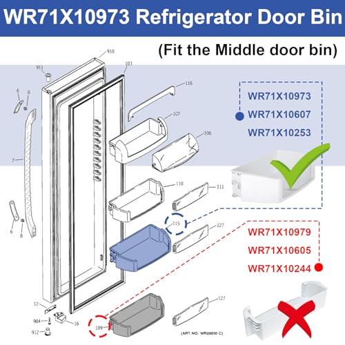 UPGRADED WR71X10973 Refrigerator Door Bin Shelf Replacement Compatible with General Electric (GE) HotPoint Fridge Middle Shelf Parts (NO FRONT)Replace WR71X10253,WR71X10607,2313915,AP5628753,PS3513394 - Image 6
