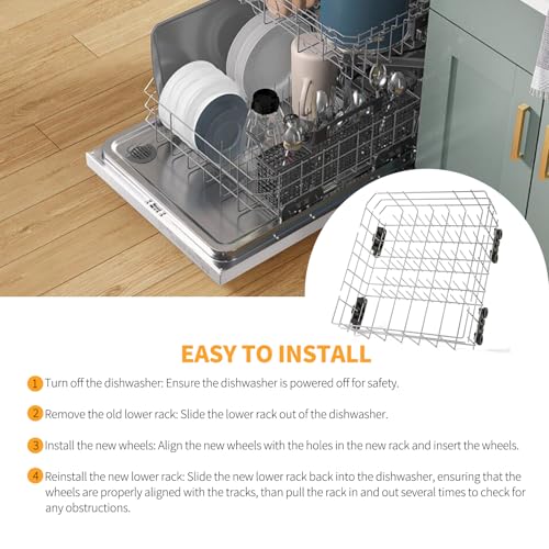 Stainless Steel W10728159 Dishwasher Lower Rack Replacement for KitchenAid Maytag Dishwasher Parts with Wheels W10525646 KDFE104DSS2 Lower Dishrack 22" x 20.7" Whirlpool Dishwasher Bottom Rack Drawer - Image 8