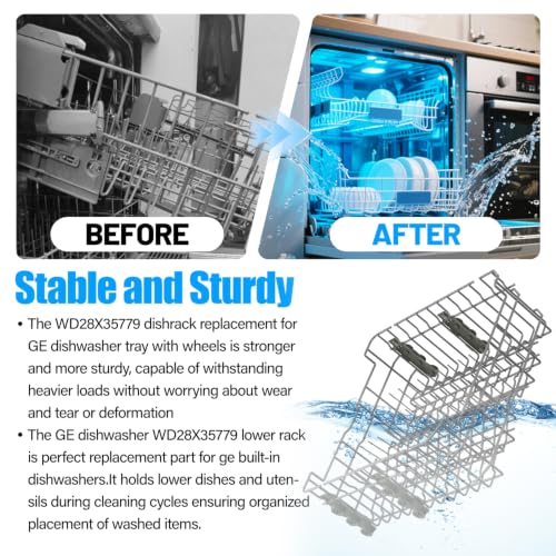Upgraded WD28X35779 Dishwasher Upper Rack Compatible with GE Dishwasher Rack Replacement WD28X30219 GDF510PSR3SS GDF510PSM0SS GDF535PSR0SS GDT550HSD4SS GE Dishwasher Parts Top Rack Tray With Wheels - Image 8