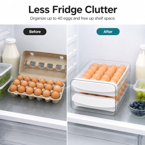 Zagtag Egg Holder for Fridge, 40-Egg Refrigerator Organizer with Drawers - Image 6