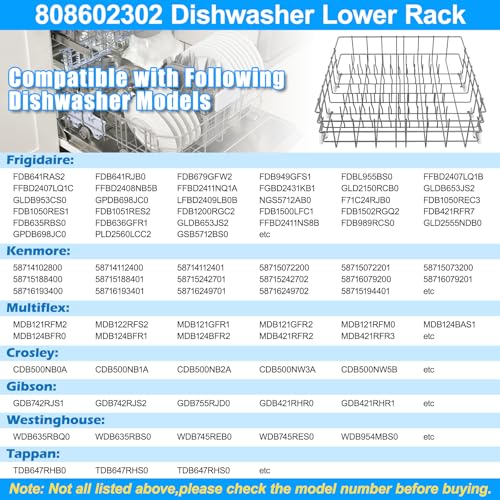 Upgraded 808602302 Dishwasher Lower Rack Compatible with Frigidaire Dishwasher Rack Parts,808602302 5304535768 154432601 FDB1050RES0 Frigidaire Kenmore Dishwasher Bottom Rack Replacement with Wheel - Image 8