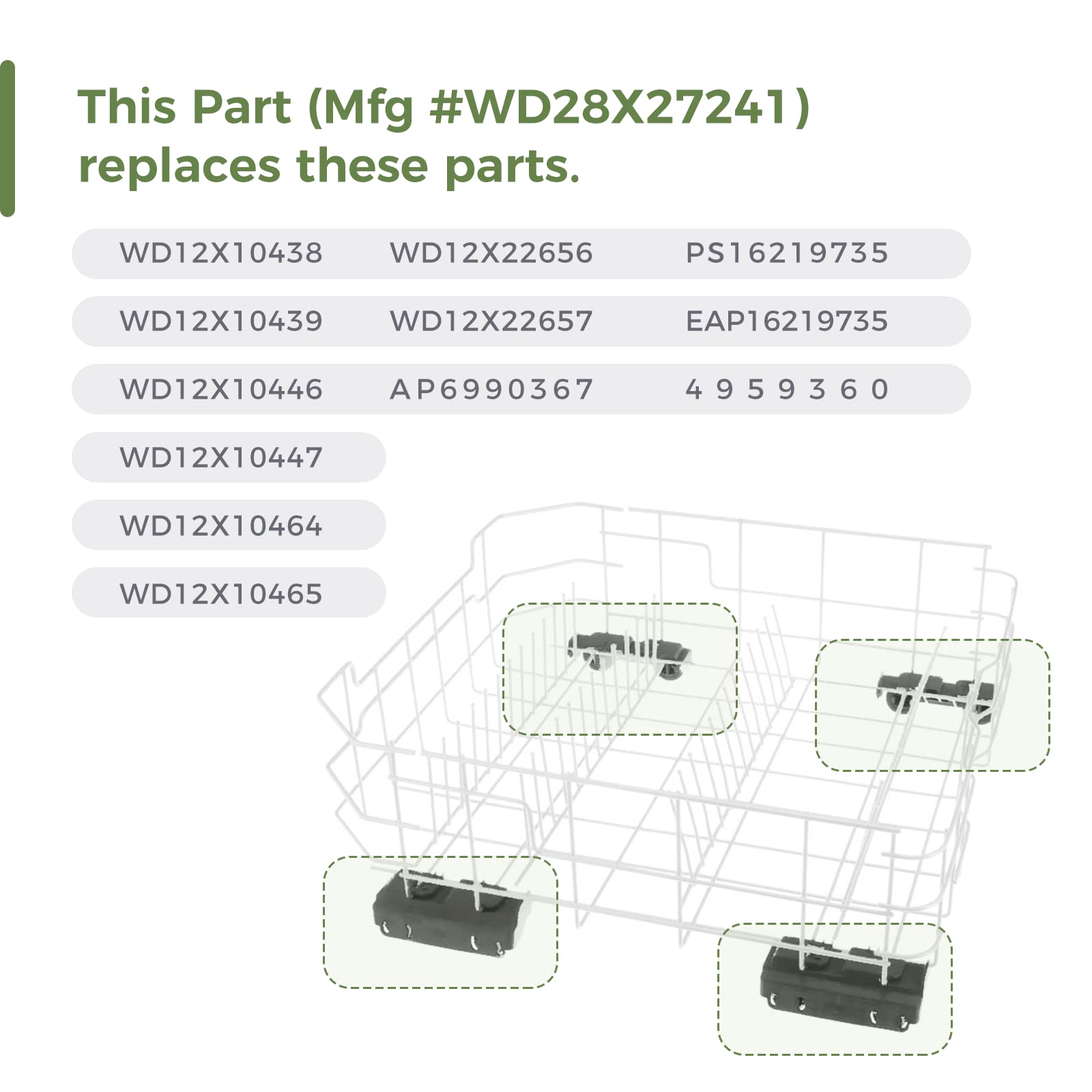 WD28X27241 Dishwasher Rack Carrier and Roller Kit Compatible GE Dishwasher Lower Rack Wheels Assembly, Fits L and R Side. Exact Fit Replaces WD12X28078 WD12X10438 WD12X10439 WD12X10446 1PCS - Image 6
