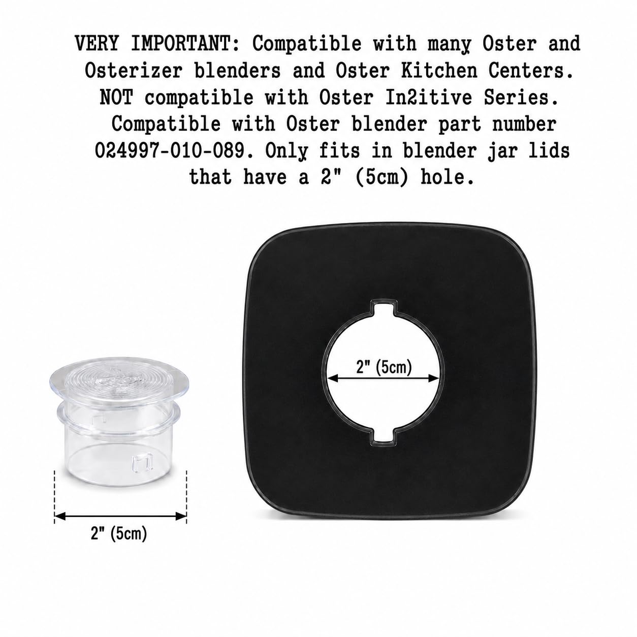 Univen Blender Lid Filler Cap Compatible with Oster and Osterizer Blenders Jar Lids with 2" (5cm) Hole Made of Strong Clear Plastic