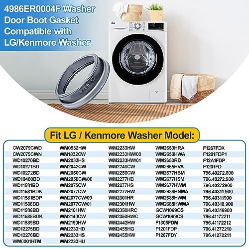 Upgraded 4986ER0004F Washer Door Boot Gasket Compatible with Kenmore LG Front Load Washer Door Seal Parts 4986ER0004J 4986ER0004K LG Washer Door Gasket WM2250CW WM2101HW WM2050CW WM2301HR Rubber Seal - Image 6