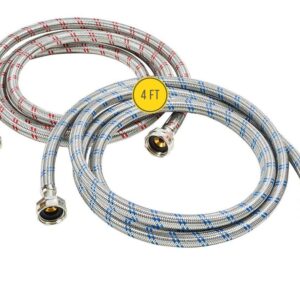 Washing Machine Hoses (4FT) - OCT Connect for Easy & Secure Tightening - Universal Fit to All Wash Machines - (2 Pack) Braided Stainless Steel