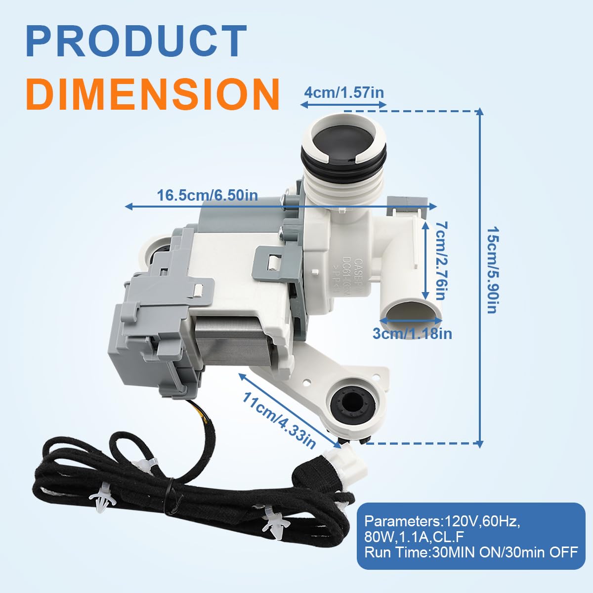 WA45M7050AW/A4 WA52M7750AV/A4 WA52M8650AV/A4 Washer Drain Pump for Samsung - Image 7