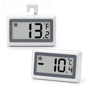 2 Pack Refrigerator Thermometer Digital, Fridge Freezer Thermometer with Large LCD Display, Magnetic Freezer Temperature Gauge with ℃/℉ Switch for Kitchen, Home, Room