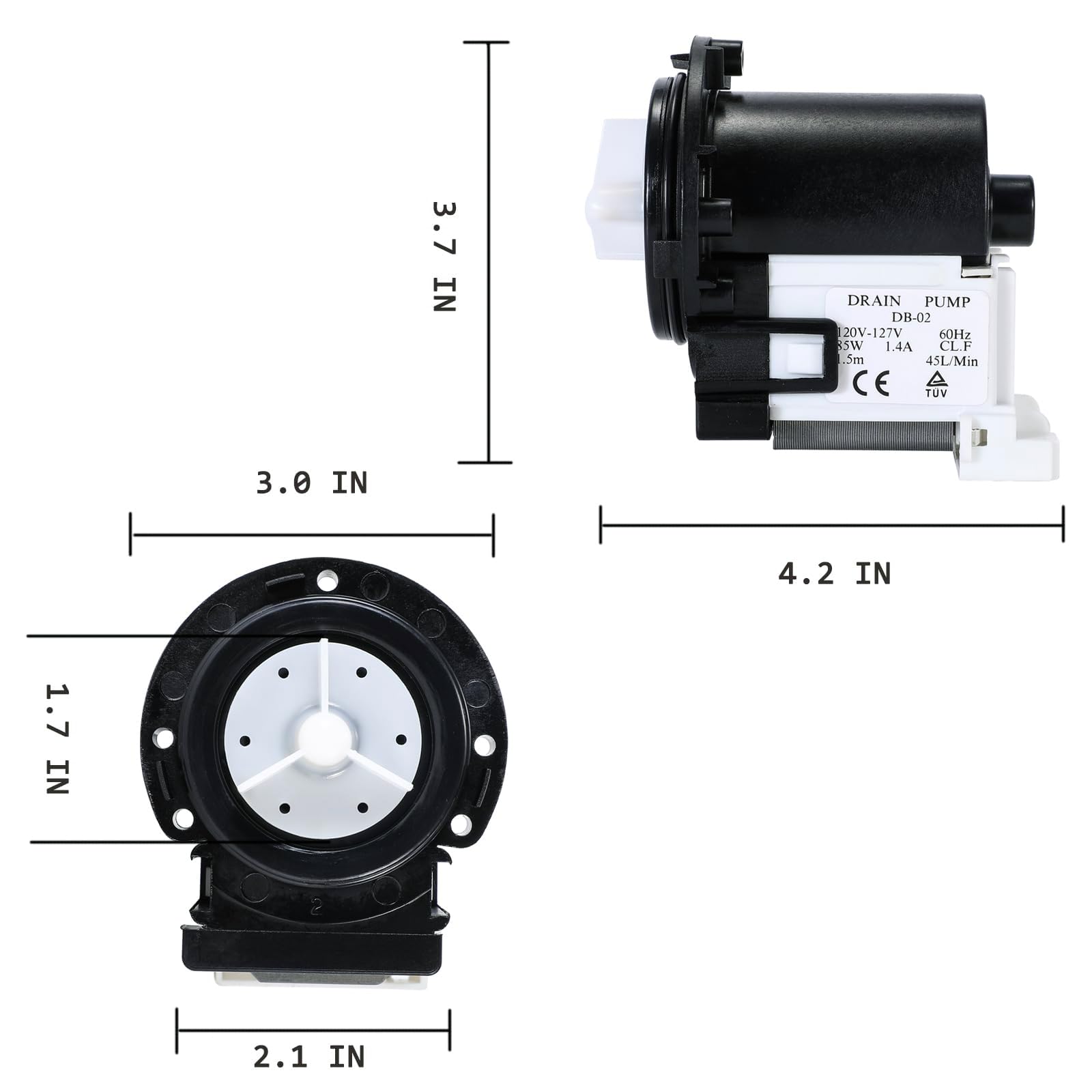 Drain Pump for LG WM2016CW WM3670HVA/HWA WM9000HVA/HWA WM2301HR/HW Washer - Image 3