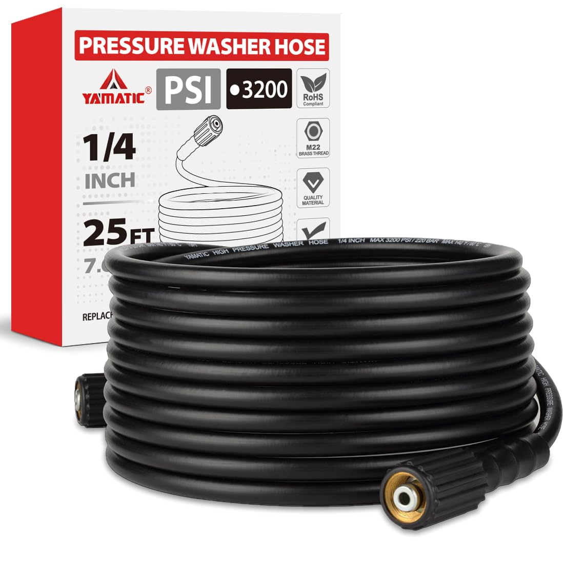 YAMATIC Pressure Washer Hose 25 FT 1/4", M22-14mm Females - Image 8