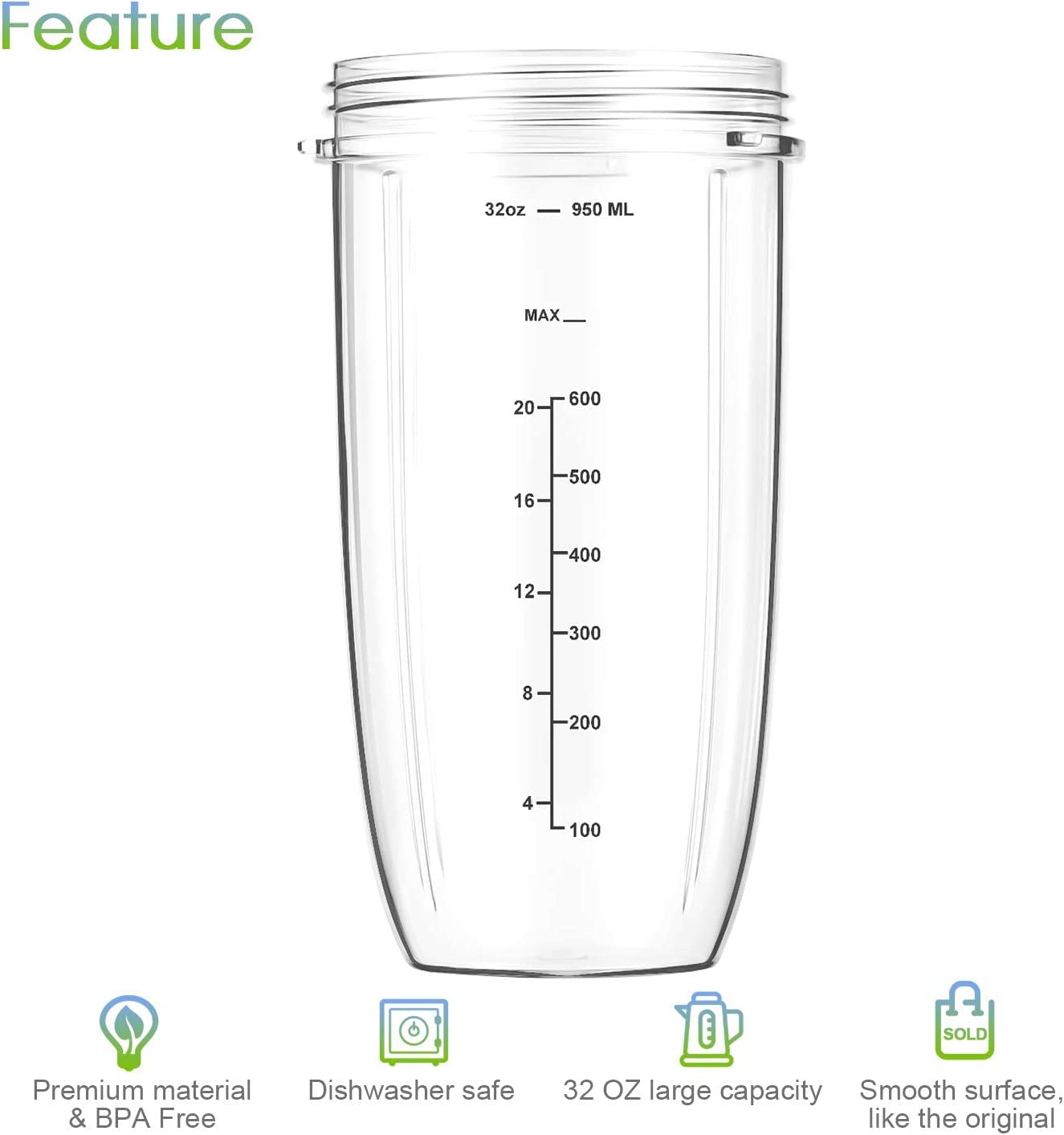 7 Pieces nutribullet Blender Cups & Blade Replacement Set 32oz Huge Cup with 1 Flip-Top To-Go Lid and 1 Lid Ring & Premium Extractor Blade with Compatible with NutriBullet 600w/900w Blender - Image 6