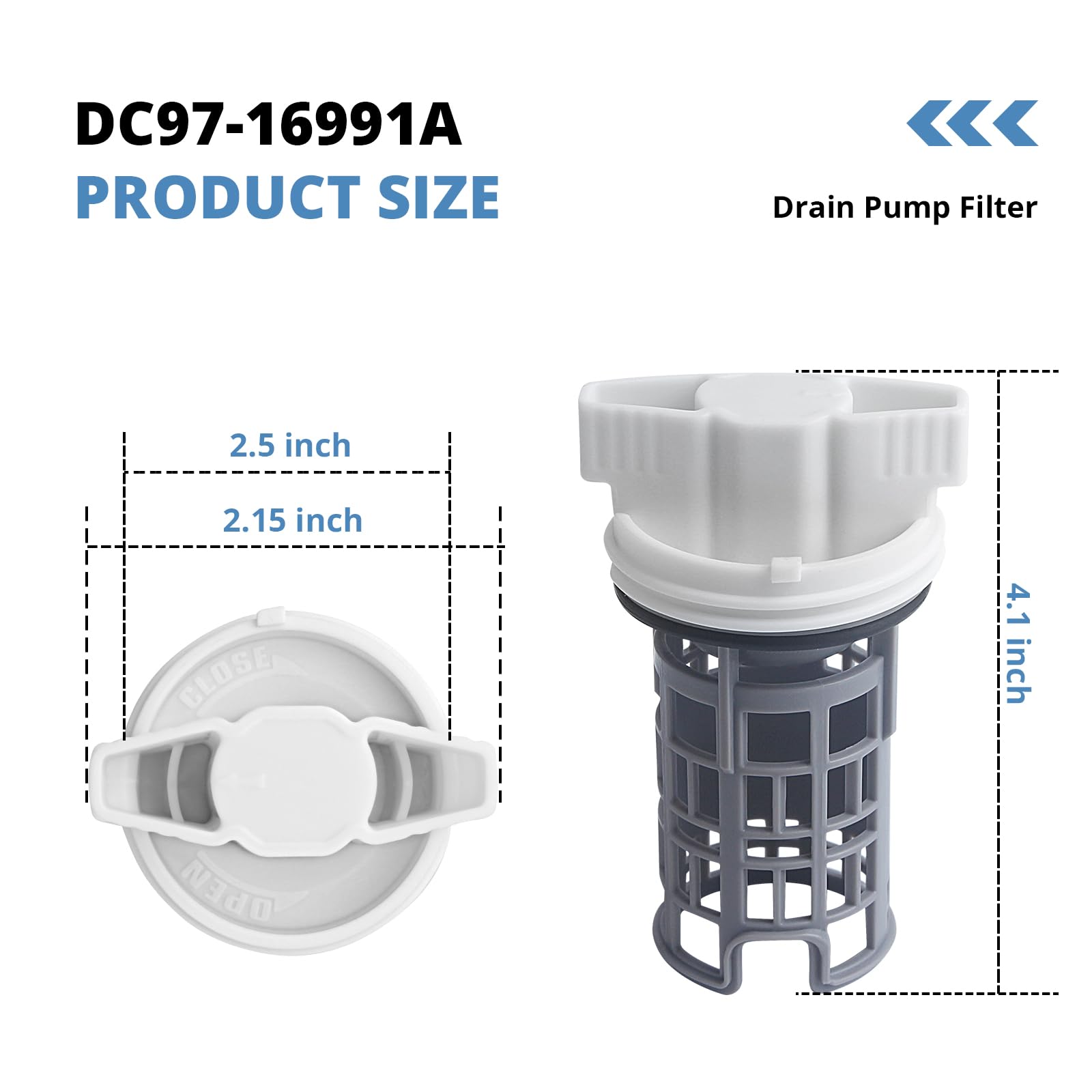 DC97-16991A Washer Drain Pump Filter Replacement for Samsung Washer Coin Trap Leak Proof WF42H5000AW WF42H5000AW/A2 WF42H5200AW/A2 WF45K6500AW/A2 WF45M5500A/WF45M5100A W45R6100A WF50K7500A - Image 6
