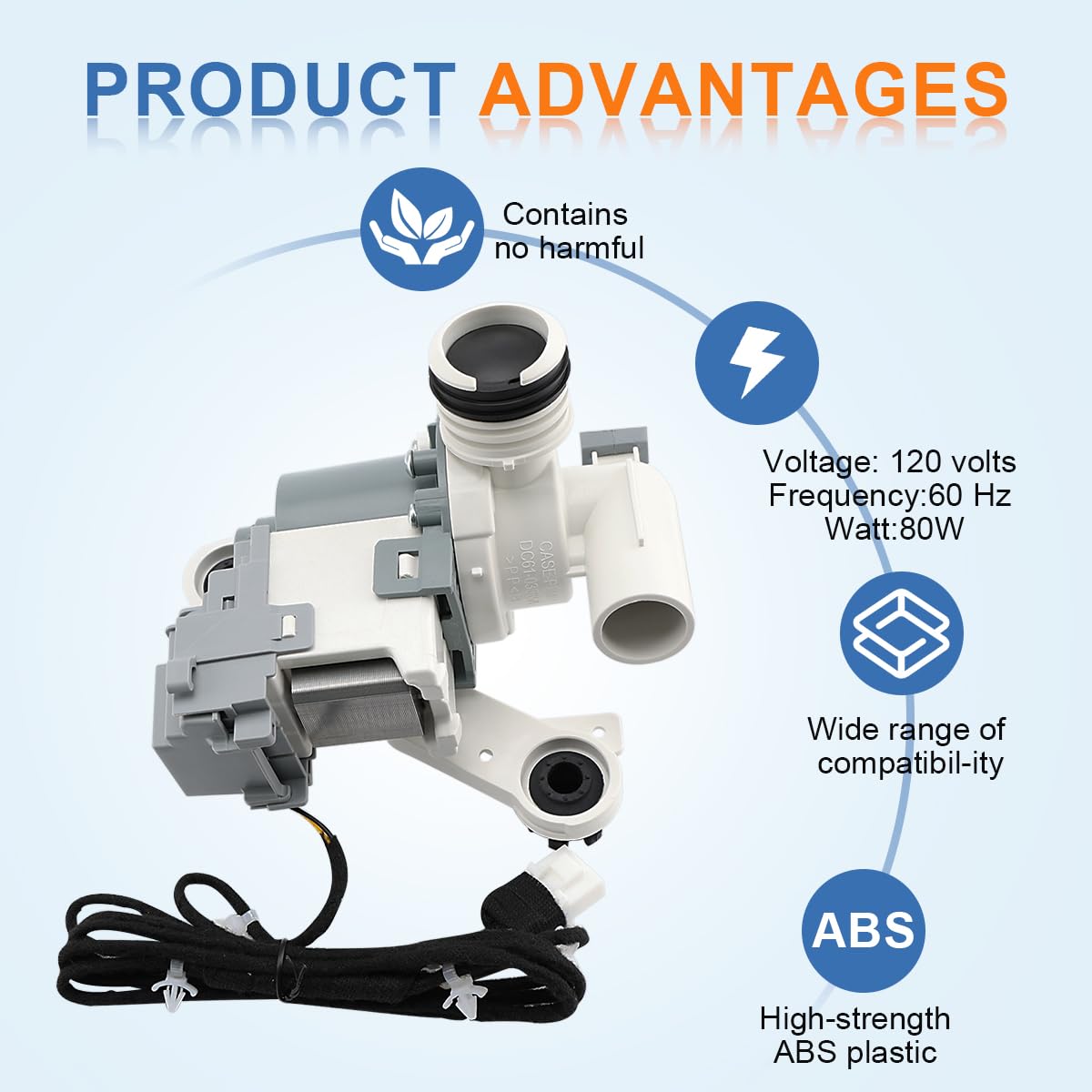 WA45M7050AW/A4 WA52M7750AV/A4 WA52M8650AV/A4 Washer Drain Pump for Samsung - Image 6