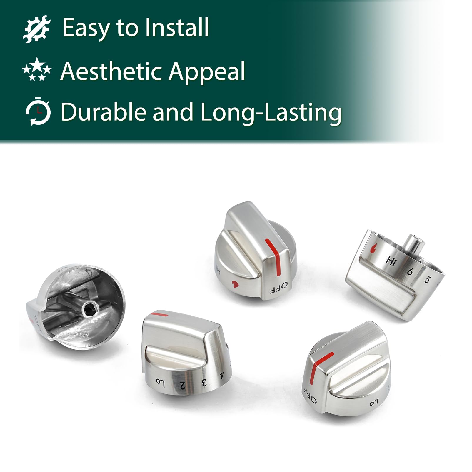 Stainless Steel 5304509064 Stove Knobs Replacement Parts for Frigidaire Gallery Oven Gas Stove Range 5304509929 Stove Top GCRG3060AFC Metal Silver Surface Burner Control Knobs 5 Pcs - Image 7