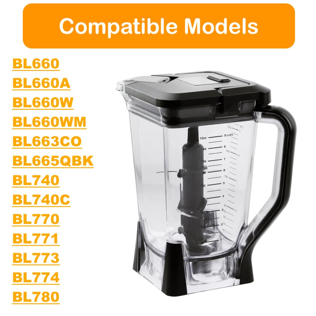 Replacement 72oz XL Pitcher with Lid and 6-Blade Assembly Compatible with Ninja Blender BL660, BL770, BL771, BL773, BL740, BL780