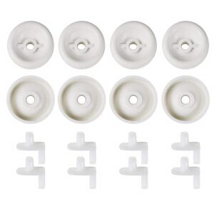(8 Pack) Exact Replacement Dishwasher Dishrack Rollers and Studs - Lower Rack Wheel Kit Compatible with GE, Kenmore, and Hotpoint Dishwashers Part Number WD35X21038