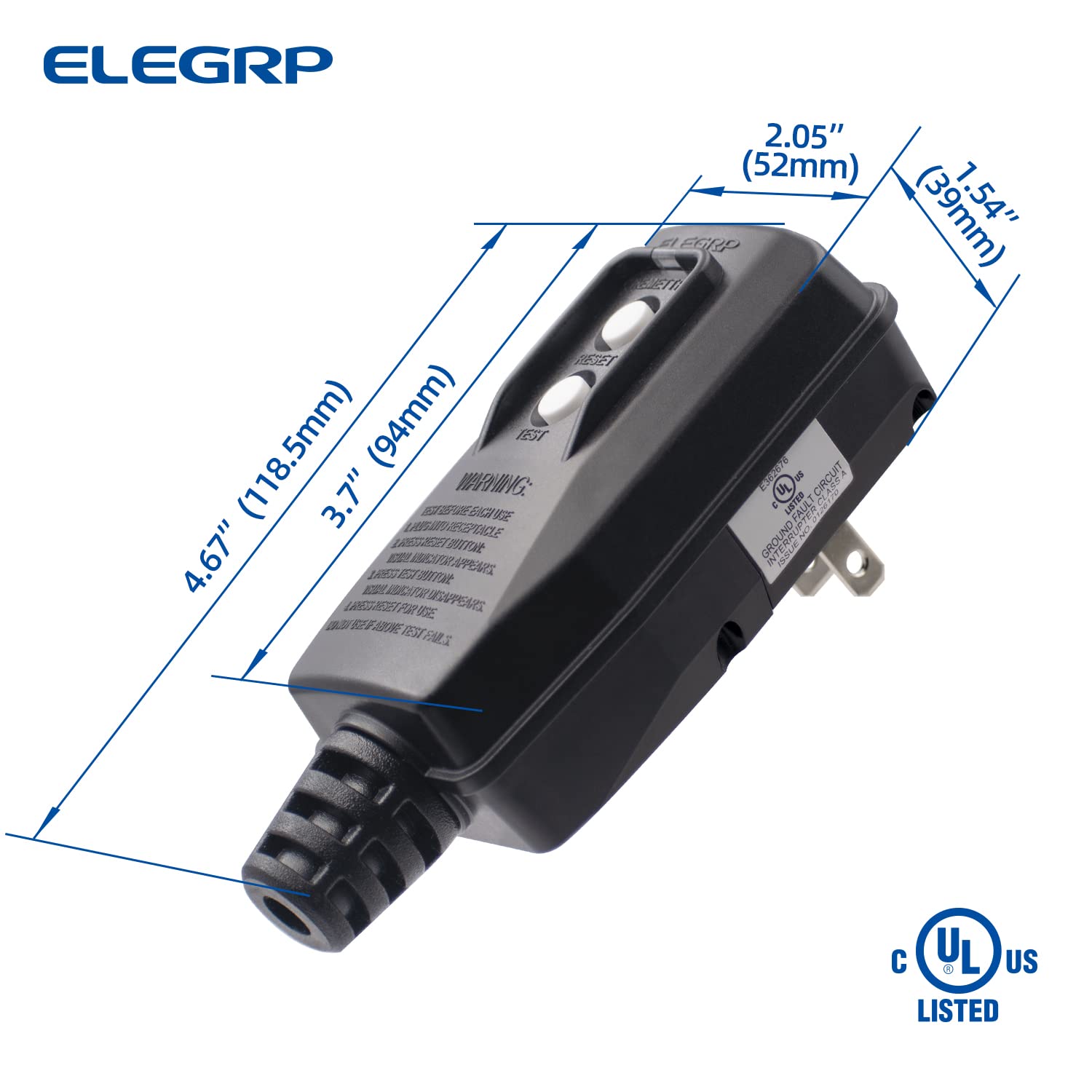 ELEGRP G1215PA2 G20PASR Patented Auto-Monitoring GFCI Replacement Plug Assembly, Auto Reset 15 Amp Non-Grounded 2 Wires 2-Prongs for Power Pressure Washer, Pool Pump, UL/CUL Listed, 1 Pack, Black - Image 6