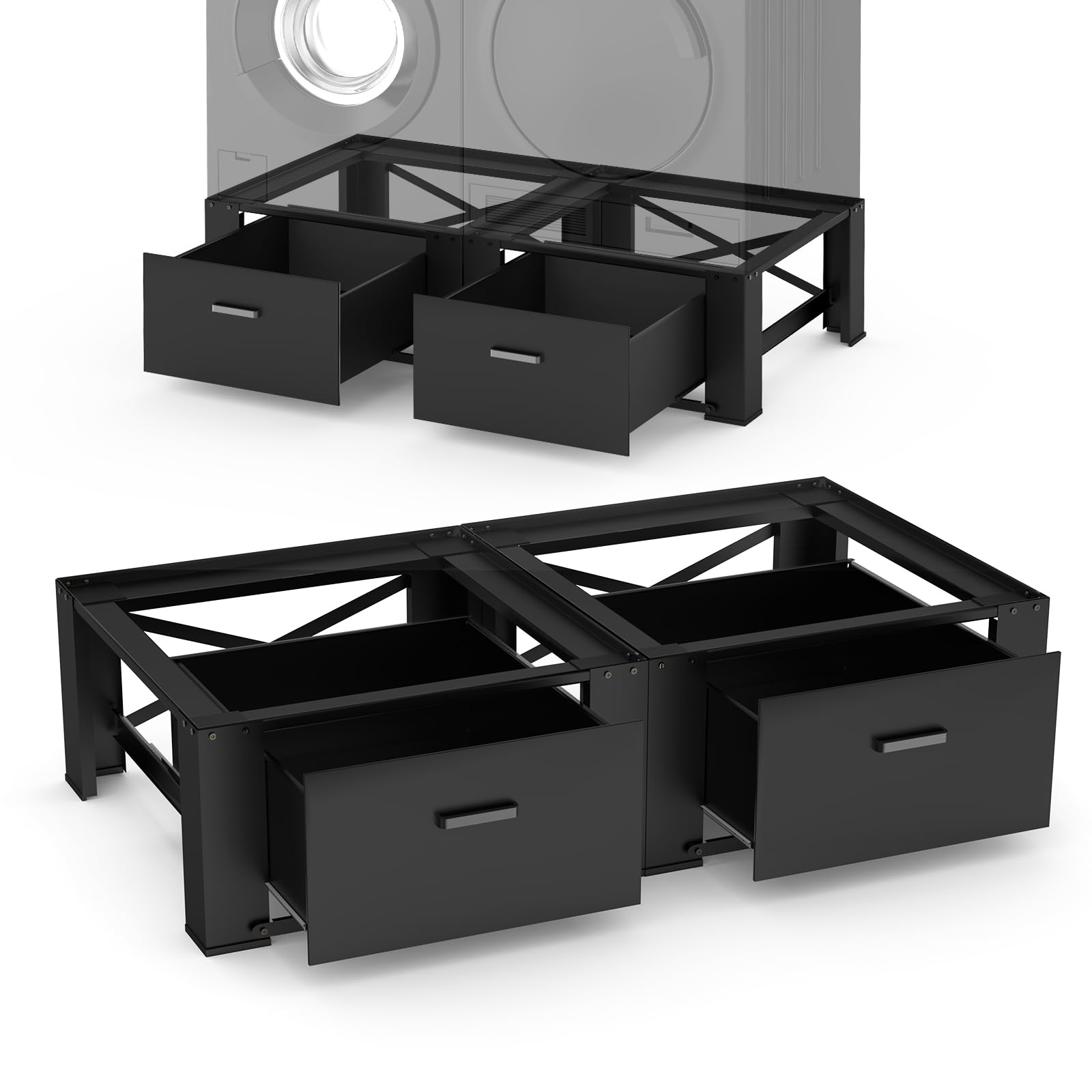 SKM Washer and Dryer Pedestals with Drawers, 2-Pack, 28 x 29 x 14 in, Black