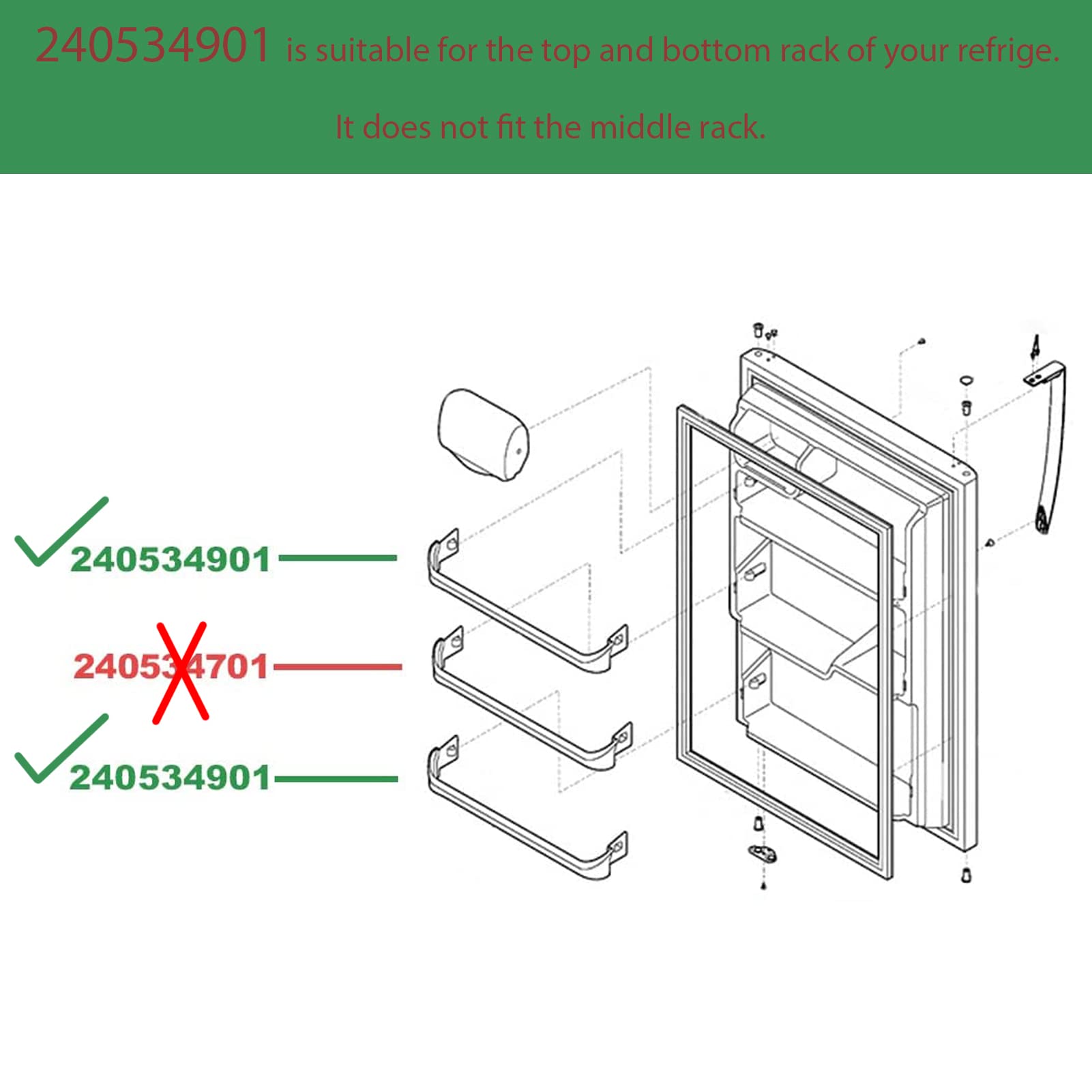 240534901 (2pack) Door Shelf Rack Bar Compatible with Frigidaire Refrigerator Replacement Shelves Door Bin Frigidaire Replacement Parts