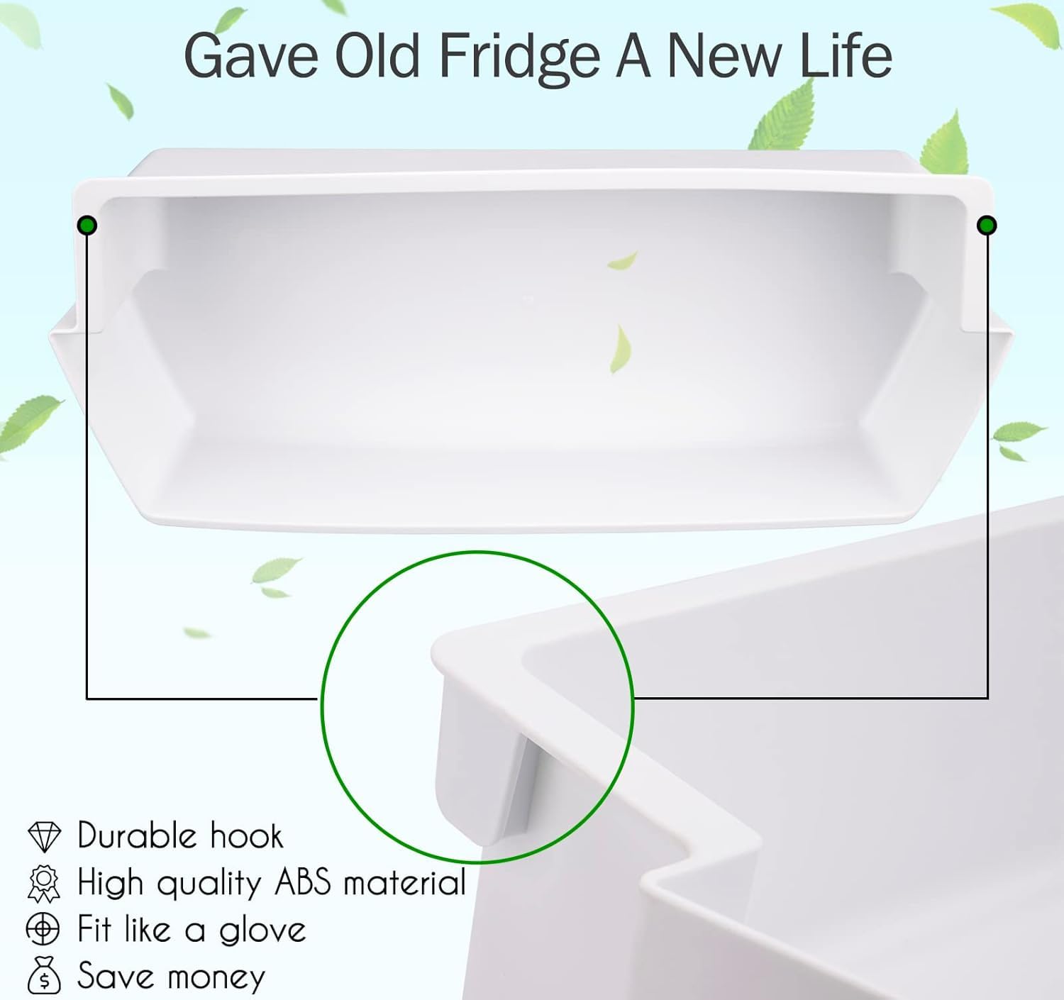 2187172 Refrigerator Door Shelf Bin for Frigidaire Whirlpool Amana Kenmore Estate Refrigerator Replace PS328468, PS986890, WP2187172, AP6006028 (2 Pack, White)