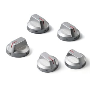 Allstare DG64-00975A Stove knobs Replacement for Samsung Stove Parts NE/NX9000T NX60T8511SS/AA DG94-03443A Oven Knob Samsung Gas Range Parts Gray Burner Control Cooktop Knobs 5 Pcs