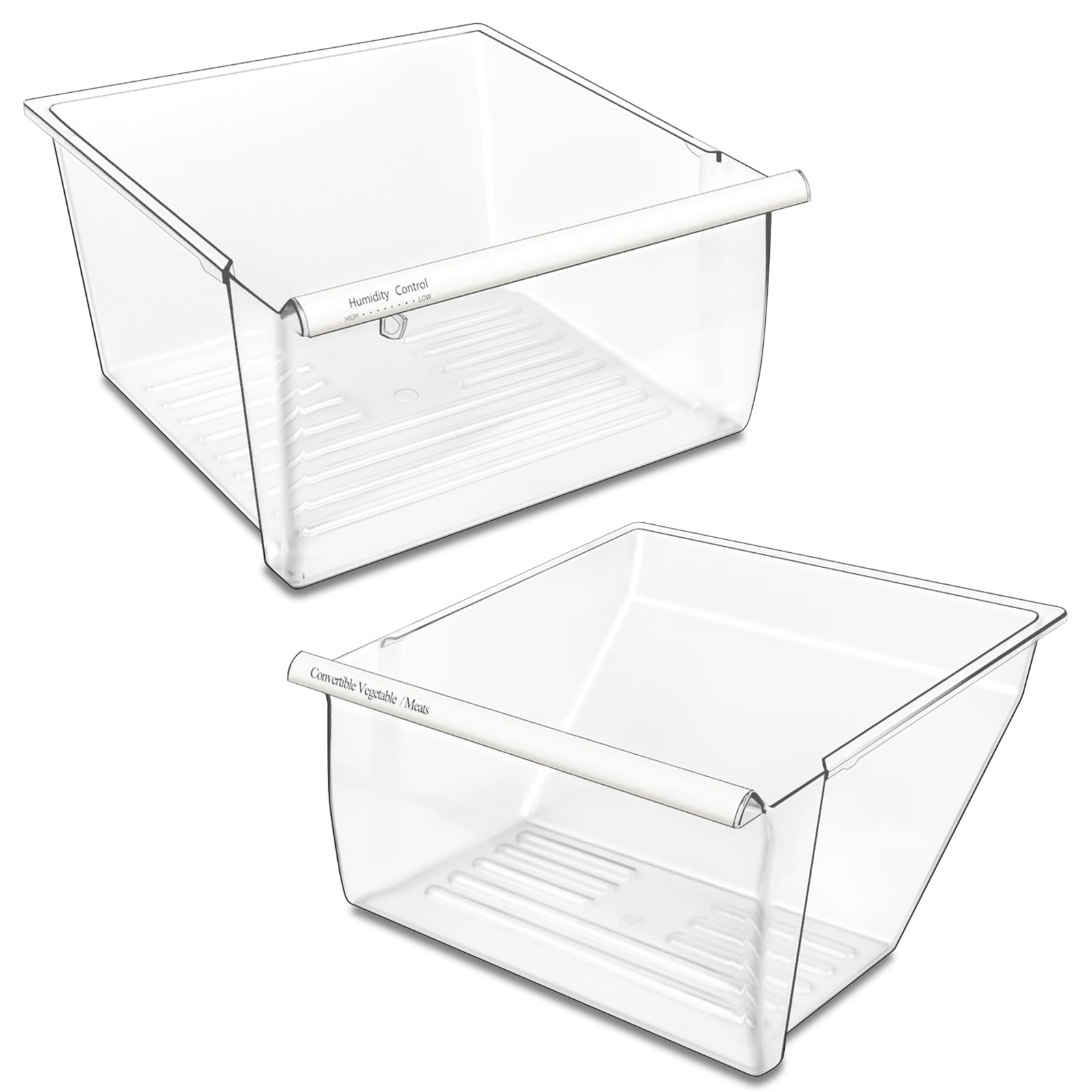 UPGRADED 2188656 Upper Refrigerator Crisper Bin & 2188664 Lower Fridge Drawer Replacement Compatible with Kenmore Whirlpool Refrigerator Crisper Drawers Parts WRS325FDAM04 Fridge Bins,2 PACK