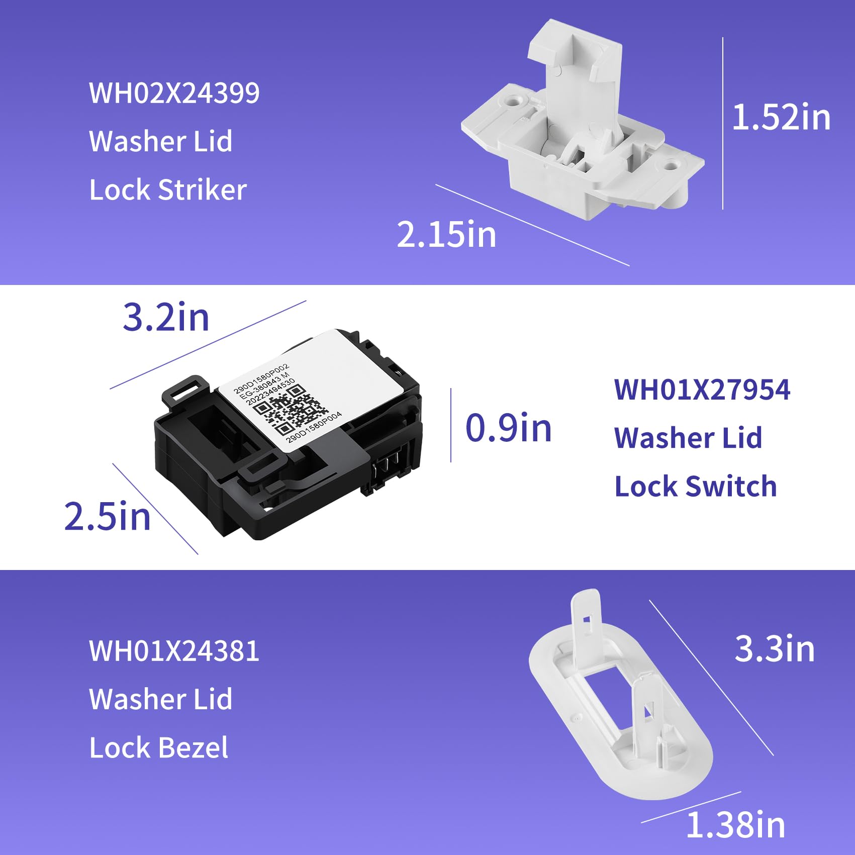 WH01X27954 WH01X24381 WH02X24399 Washer Lid Lock Switch Washer Lid Lock Bezel Washer Lid Lock Striker Compatible for GE Hotpoint Top Load Washer Washing Machine Cover Lid Lock Switch Replacement Parts - Image 3