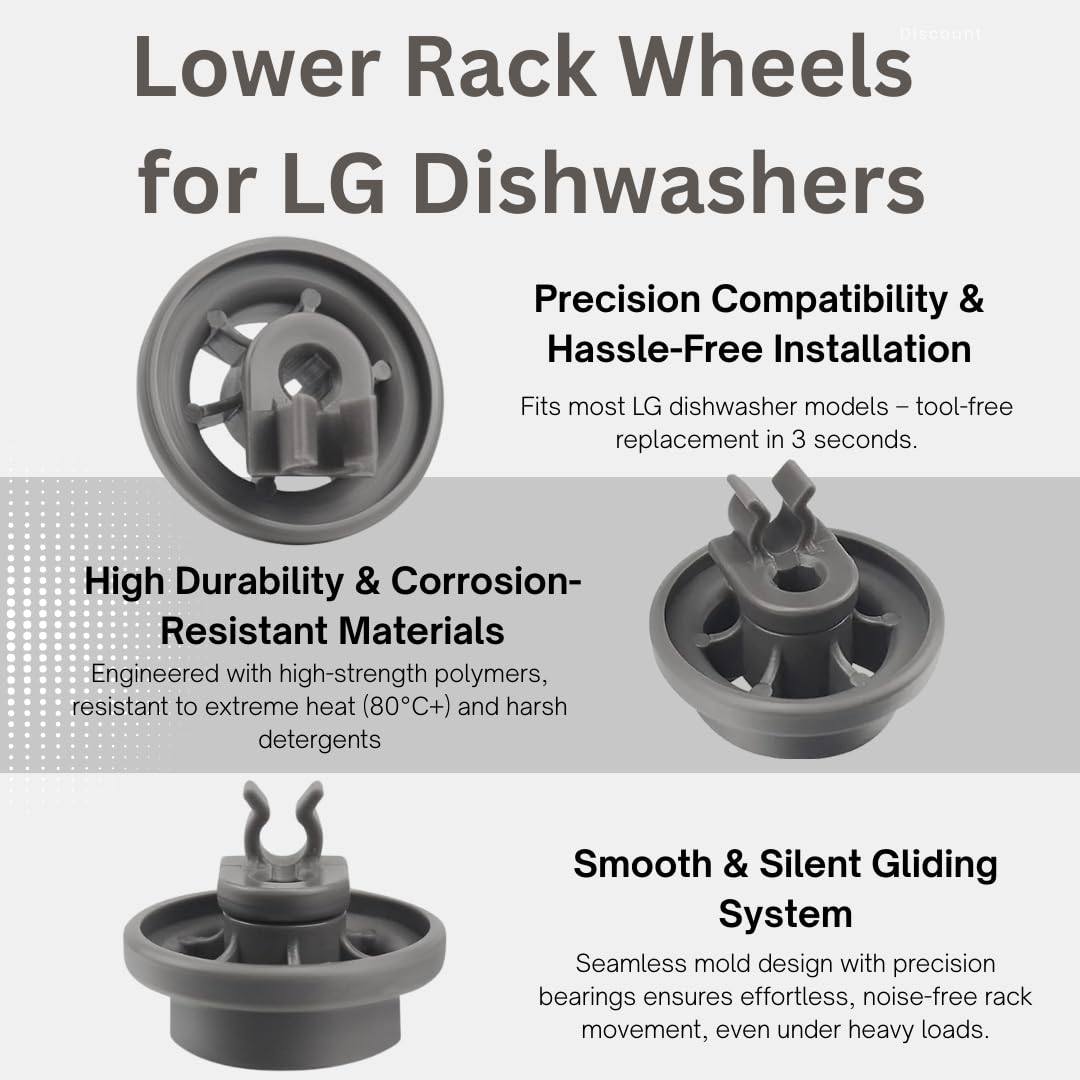 Dishwasher Lower Rack Wheels for LG Replacement Parts, 4 Pcs Dishrack Roller Compatible with LG Dishwasher Replaces 4581DD3003B/C 4581DD9002B 1372292 AP4437752 EA3523051 AH3523051 PS3523051 - Image 4