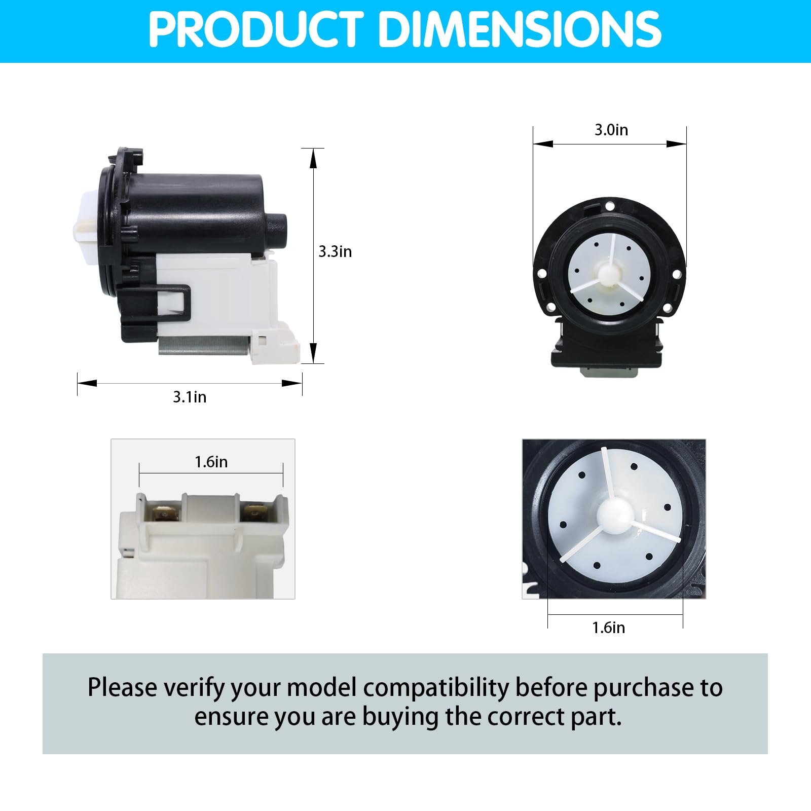WM9000HVA WM3470HVA WM4270HVA WM3270CW Washer Drain Pump Motor - Image 4