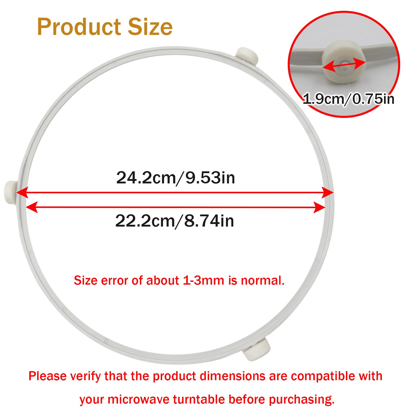 9.5in WB06X10705 Microwave Turntable Support Ring Replacement for GE Microwaves with Rollers,Microwave Oven Tray Turnable Ring,Glass Plate Tray Support Holder