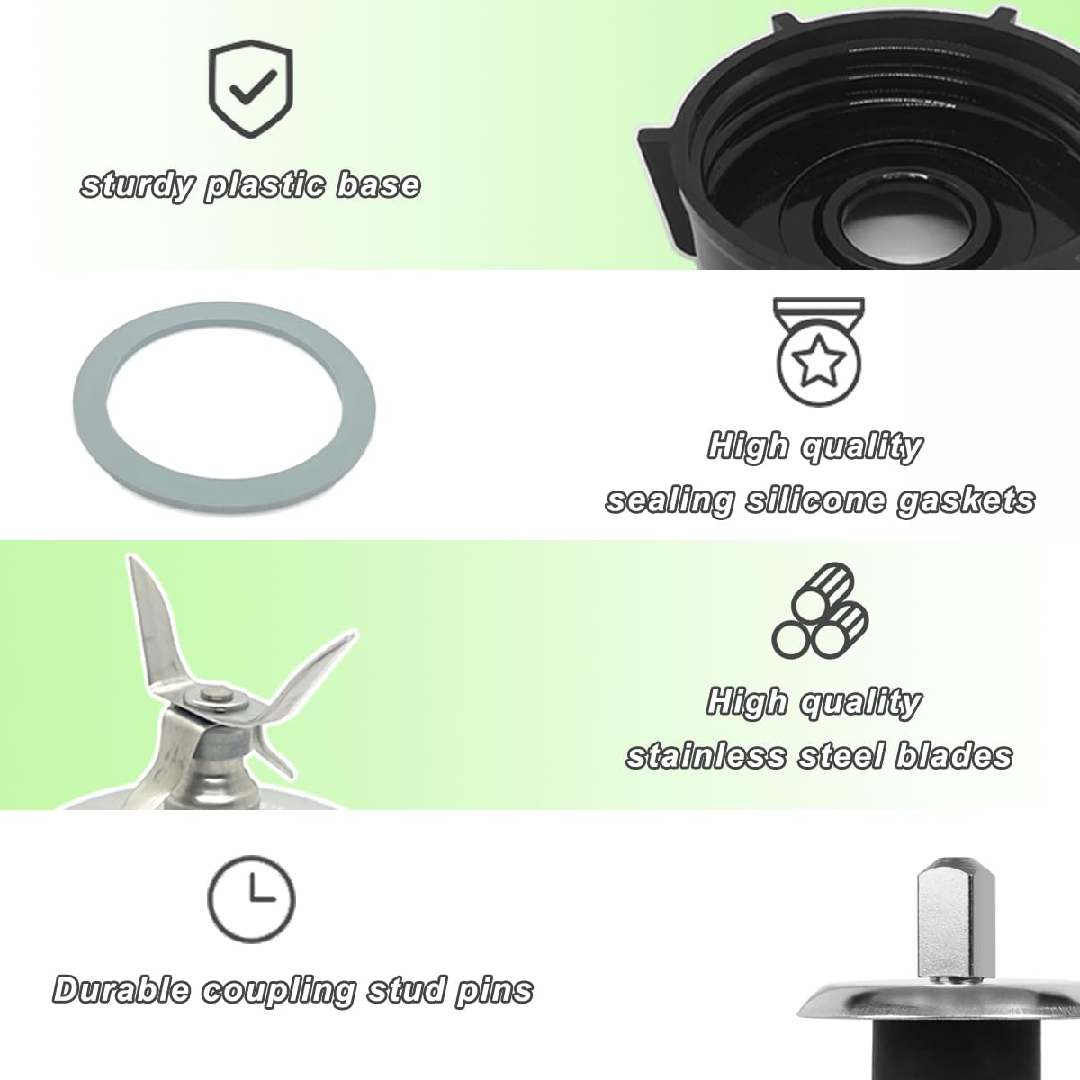 for Oster Blender Replacement Parts Kit - Ice Crusher Blade with Jar Base Cap, Coupling Stud Slinger Pin & 4 Rubber O Ring Sealing Gaskets