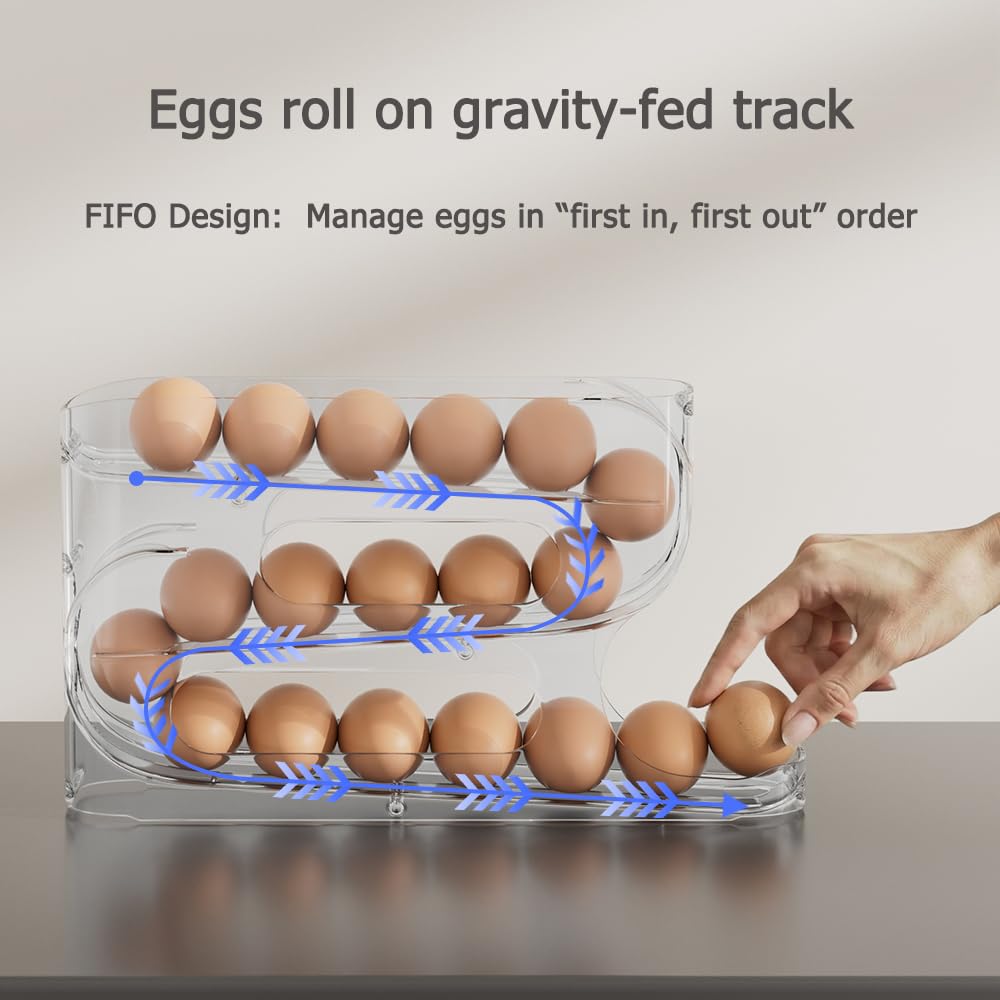 Sotfamily Clear FIFO Egg Holder for Fridge, Egg Dispenser for Eggs 18 Count - Image 7