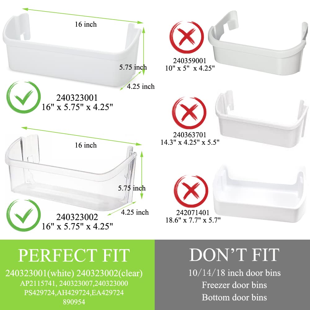 NFURUI 240323001 Refrigerator Door Shelf Bin Replacement, Compatible with Frigidaire FFHS2622MSJ FRS6LR5EB2 FGHS2644KF2 FRS6R4EW2 FFSS2614QS6A FRS6HR45KS0 FFHS2622MSYA Bottom Door Shelves, 2 Pack - Image 5