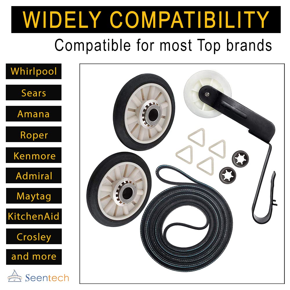 Seentech 4392065 Dryer Repair Kit with 341241 Dryer Belt 691366 Idler Pulley 349241T Drum Roller for Whirlpool Kenmore Maytag Dryers - Fits WED4815EW1 NED4655EW1 Replaces WP691366 AP3131942 AP3098345 - Image 3