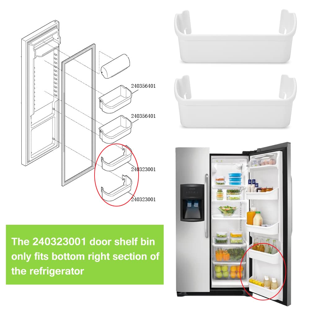 NFURUI 240323001 Refrigerator Door Shelf Bin Replacement, Compatible with Frigidaire FFHS2622MSJ FRS6LR5EB2 FGHS2644KF2 FRS6R4EW2 FFSS2614QS6A FRS6HR45KS0 FFHS2622MSYA Bottom Door Shelves, 2 Pack - Image 4