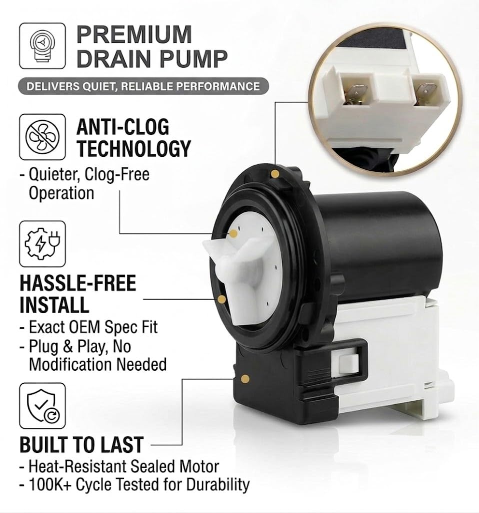 OEM Quality Washer Drain Pump For LG WM8100HVA,WM2301HW, WM5000HVA,WM1388HW, WM3488HS,WM3575CW - Image 4