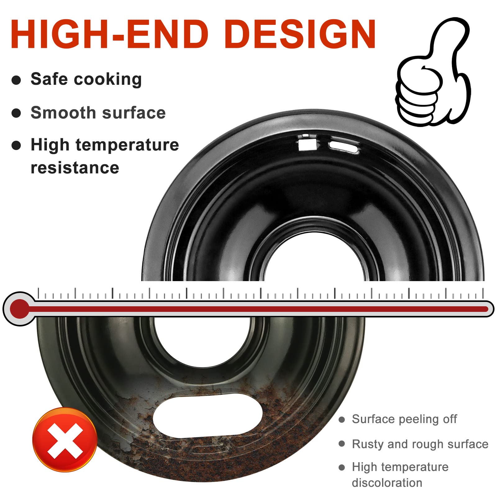AMI PARTS W10290350 W10290353 Black Porcelain Burner Drip Pans - Image 5