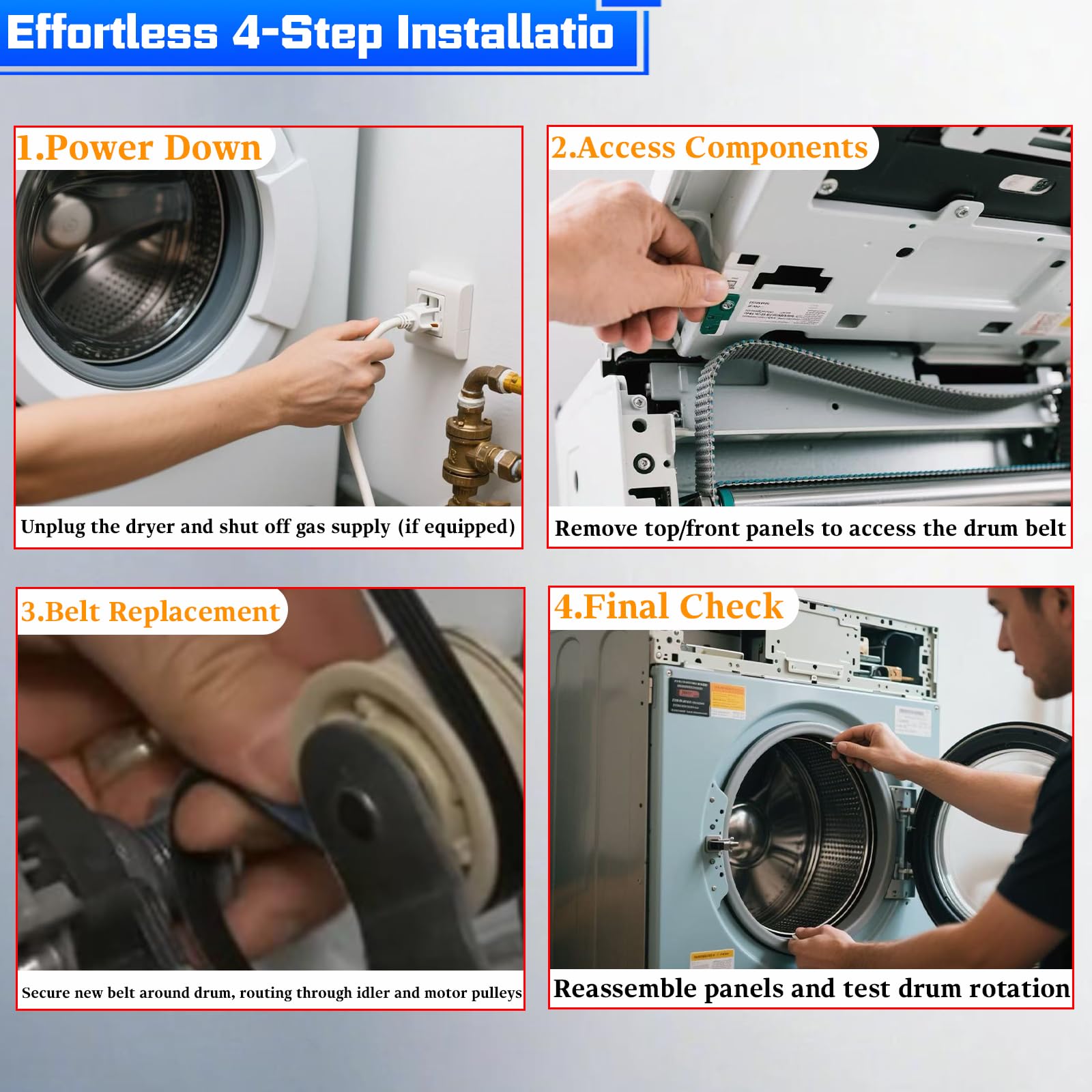 4 Packs WE12M29 Dryer Belt Compatible with GE Dryer - Image 6