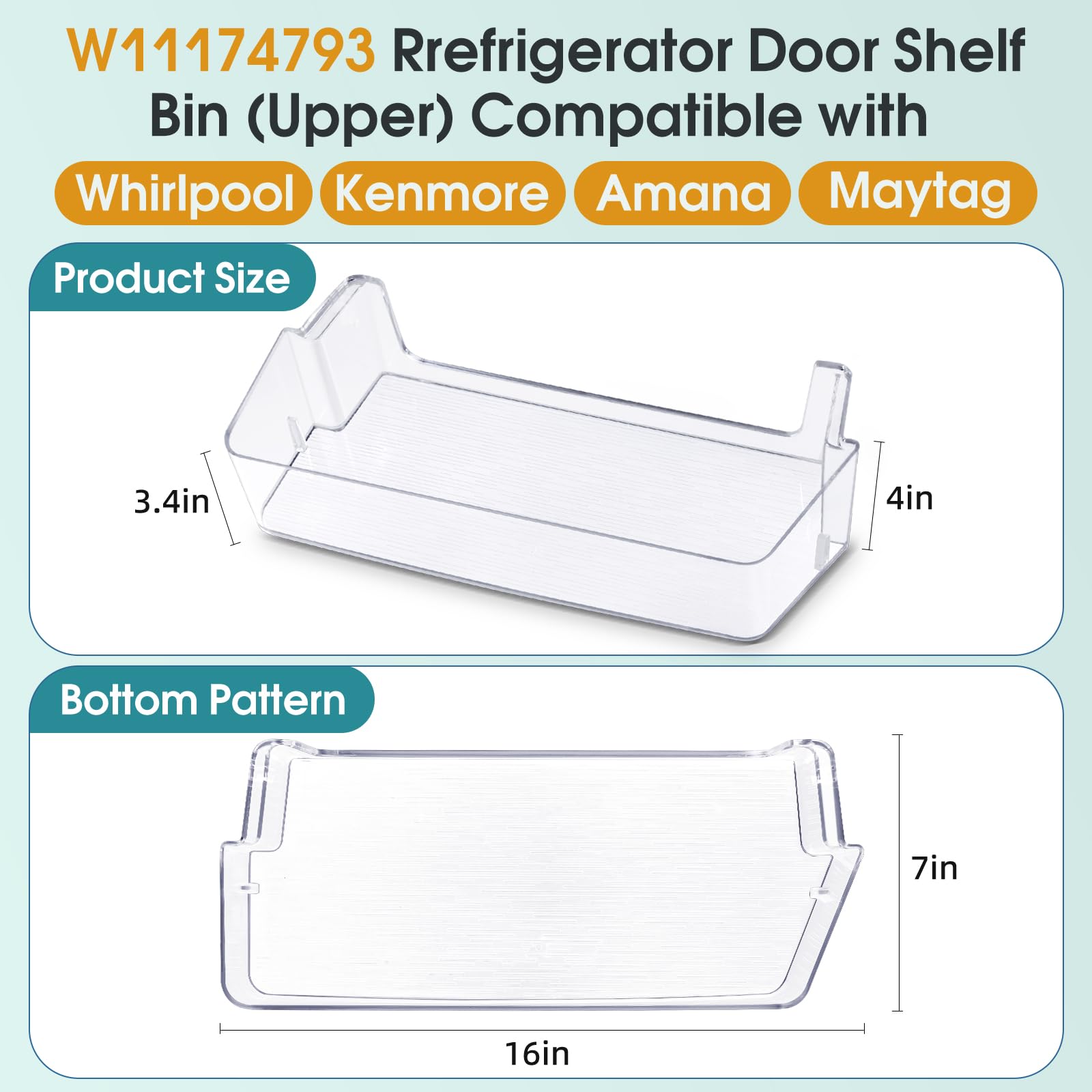 SUENTINSE OEM W11174793 Refrigerator Door Shelf Bin Compatible with Whirlpool Amana Kenmore Maytag, Replaces W11034658 W10910090 4585666 AP6285464 PS12348327 EAP12348327 - Image 3