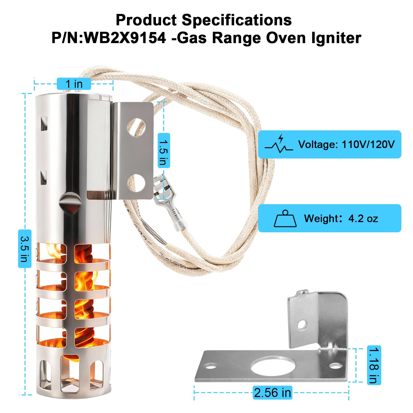 WB2X9154 Oven Igniter Compatible with GE Round Gas Range Igniter Replacement Parts WB13K10027 WB13K3 PS243425 AP2014008 - Image 5