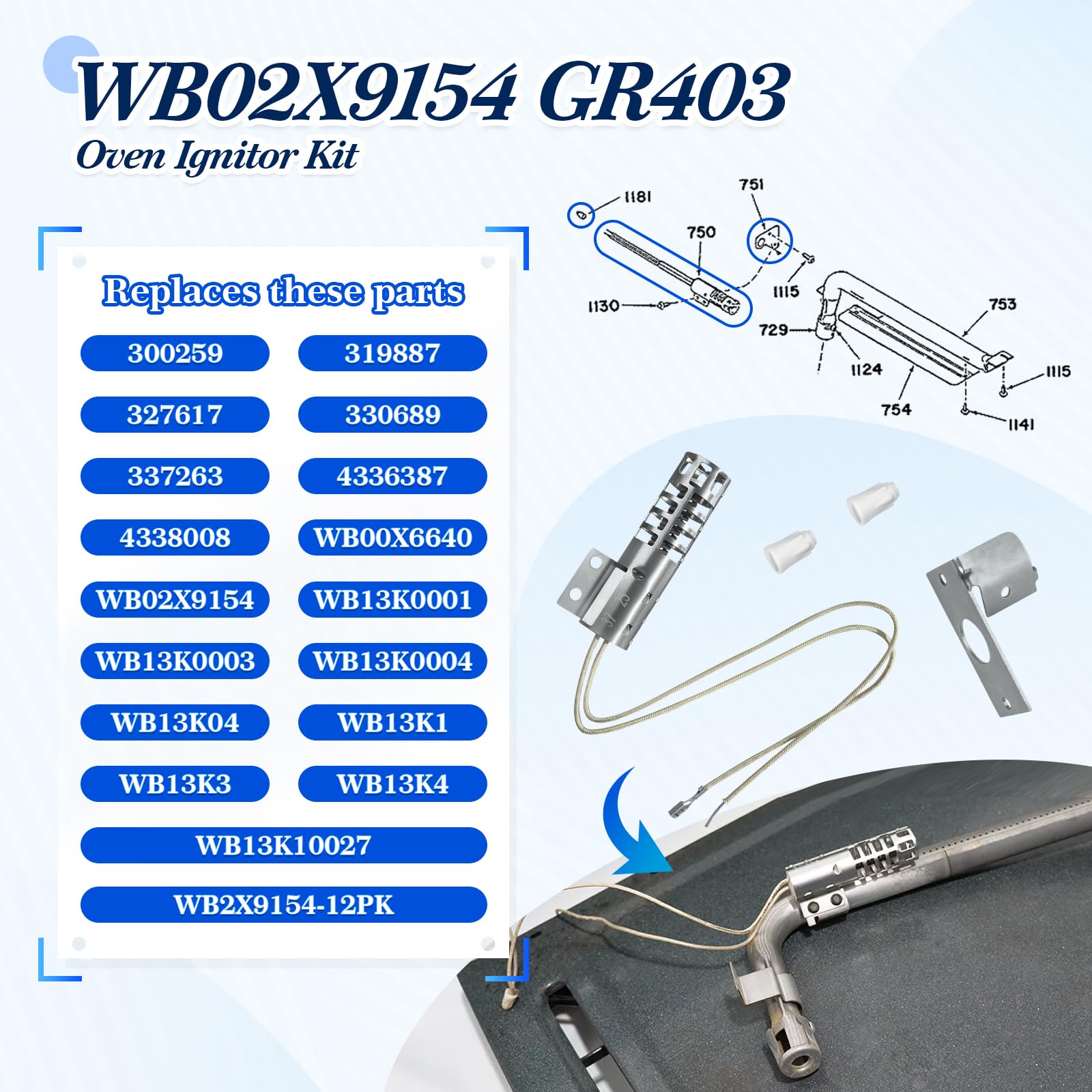 Upgraded WB2X9154 XL44 WB13K10027 Gas Range Oven Stove Round Ignitor Kit(3-1/2'' long 120V 2.5-3.0 A) for GE Hotpoint Kenmore Roper– Igniter Replacement for WB02X9154 WB13K3 WB13K4 300259 GR403 - Image 5