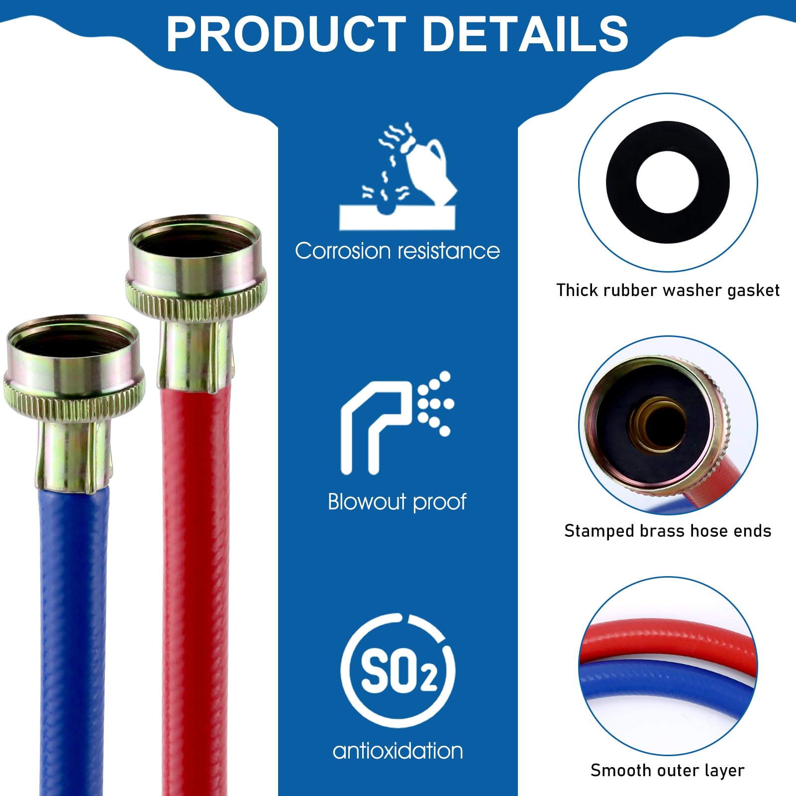 Washer Hoses 4FT,Rubber Washing Machine Hoses 3/4 Washer Machine Hoses 2 packs,Burst Proof Water Supply Lines for Hot and Cold Washer Water Hoses-by MIFLUS,10 YEARS WARRANTY - Image 5