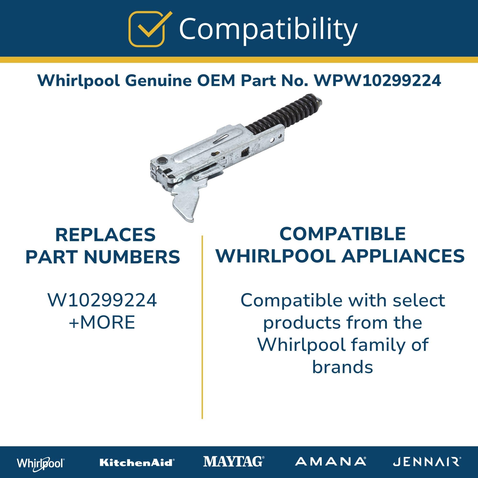 Whirlpool WPW10299224 Genuine OEM Electric Range Oven Door Hinge Replacement Part - Replaces W10299224