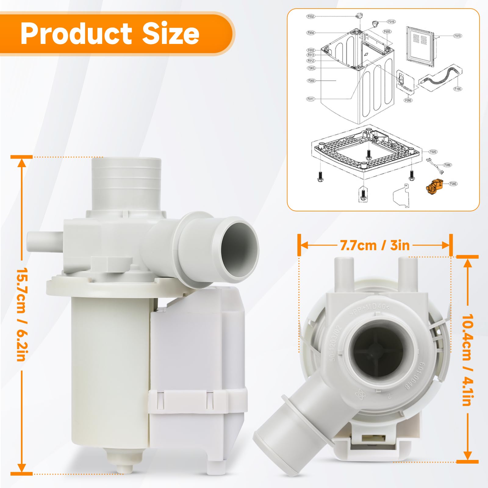 DP040-012 Drain Pump 4681EA1007A 5859EA1004F 5859EA1004P 5859EA1004G WH23X10020 Replacement for Washer Drain Pump, Fits for WT1101CW WT5001CW WT7200CW WT5270CW WT1201CV WT4970CW WT4870CW - Image 7