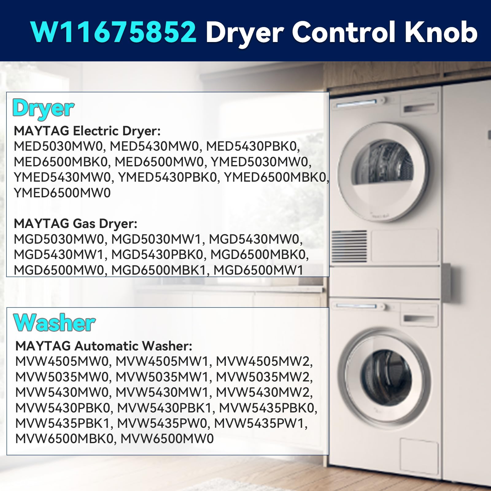 W11675852 Dryer Knob Replacement for Maytag, Large Dryer Control Knob Replacement Parts for Maytag Washer Dryer Timer Knob, Replaces W11328381 - Image 5